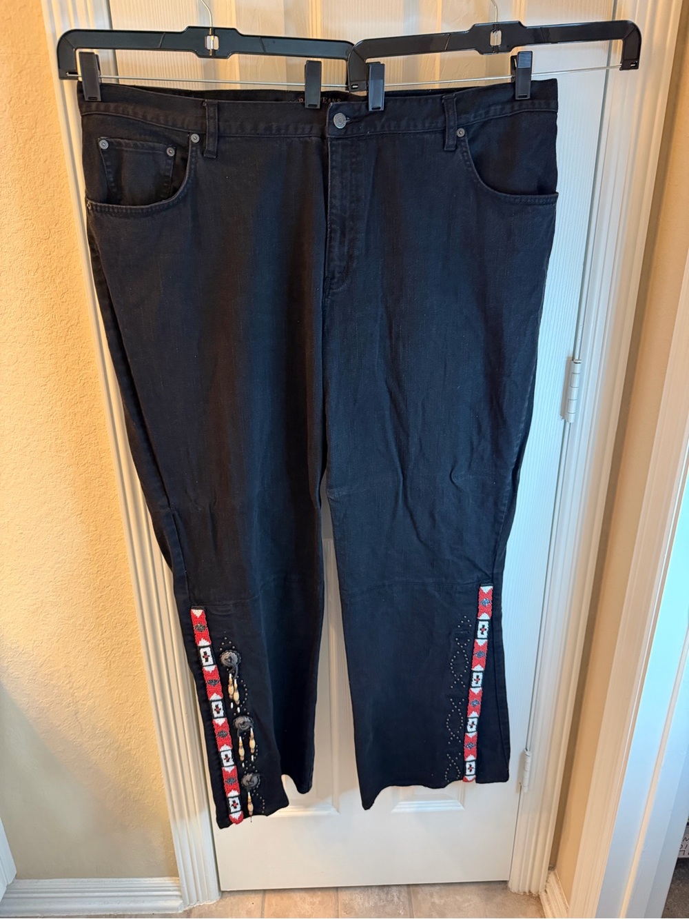 Ralph Lauren Black Women's Relaxed Jeans with Red Beaded Trim